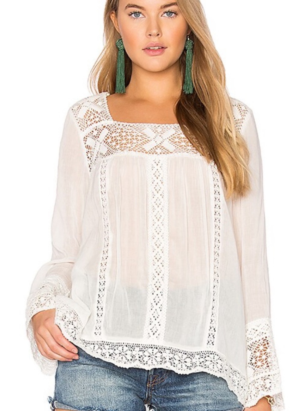 Vintage Spell Designs Sunday Feels Lace Trim Blouse in Medium - Picture 4 of 16